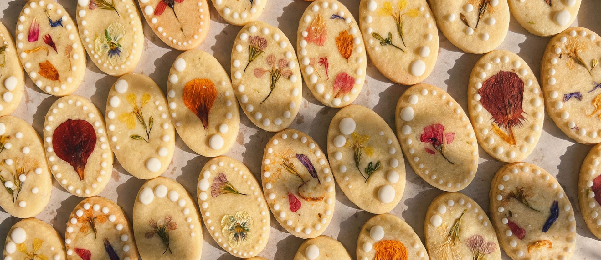 Diversos biscoitos florais finalizados